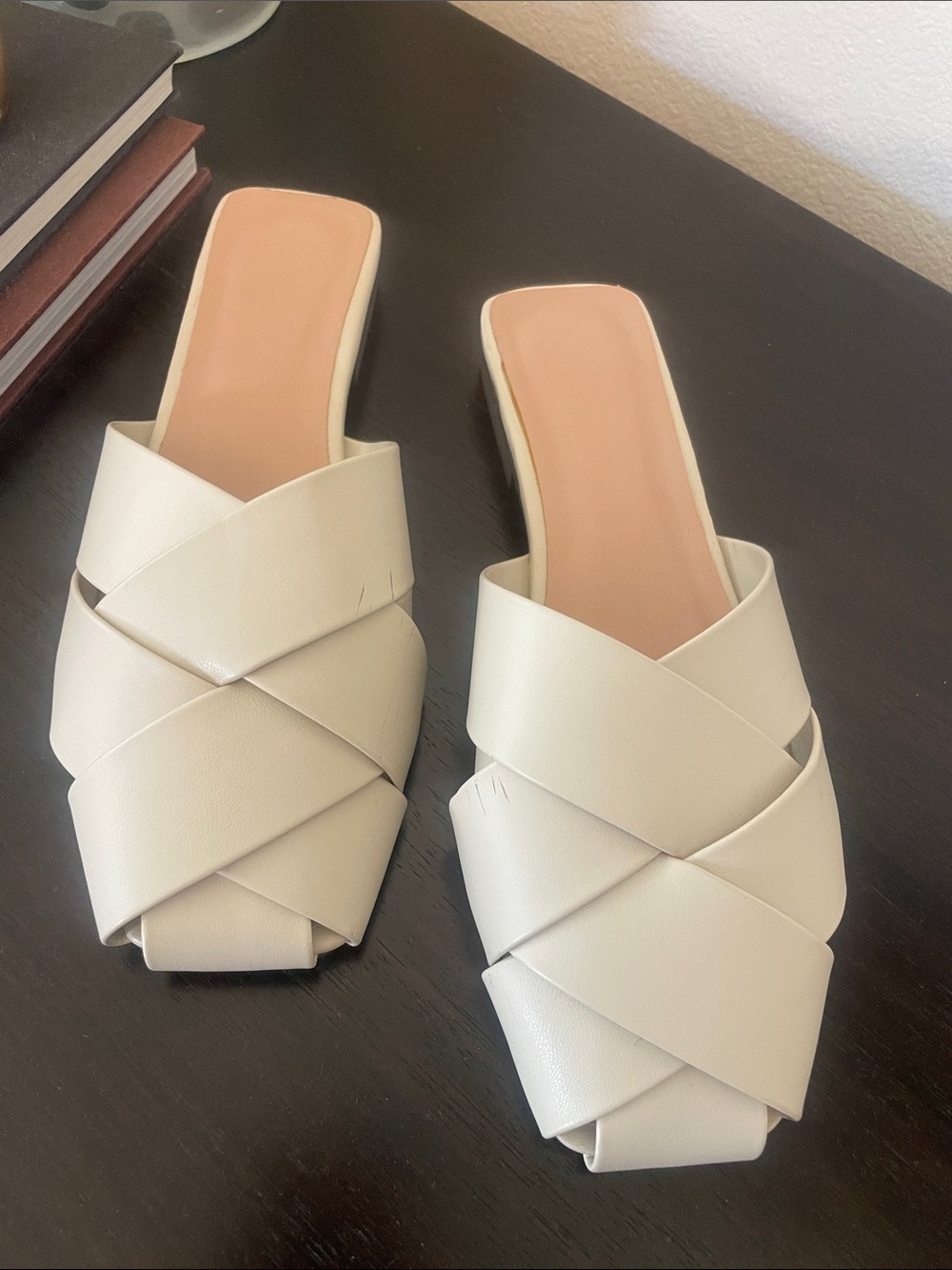 Woven Crossover Slide Mules in Cream
